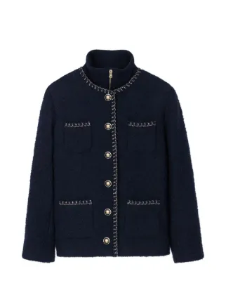 sandro PARIS 春ツィードジャケット金ボタンテープトリムM相当 SANDRO ツイード ジャケット | ブルー | FARFETCH JP