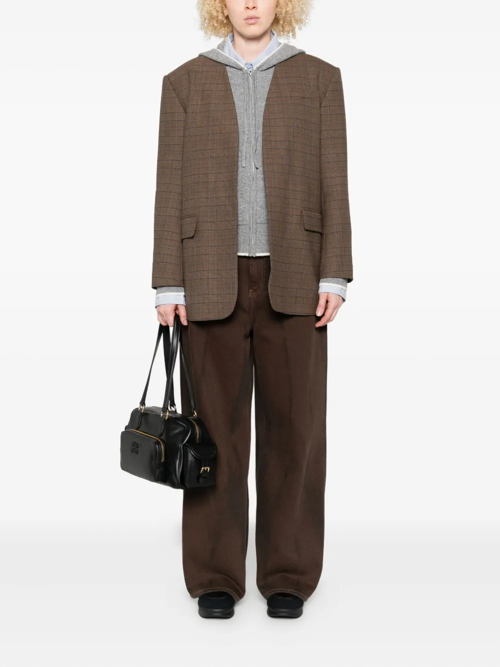 Sandro Checked-pattern Blazer In Brown