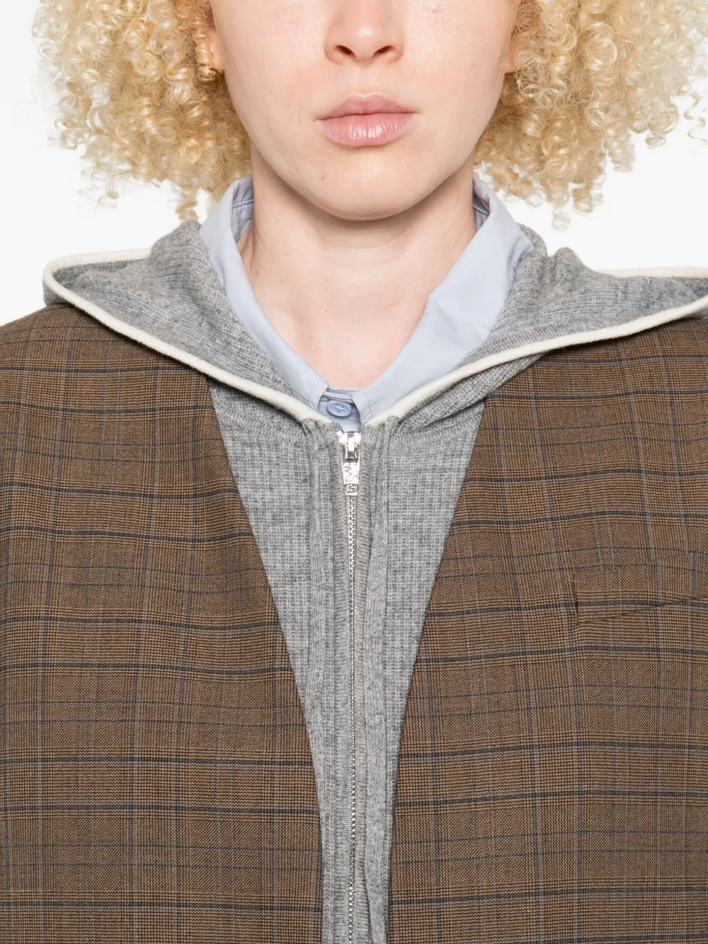 Sandro Checked-pattern Blazer In Brown