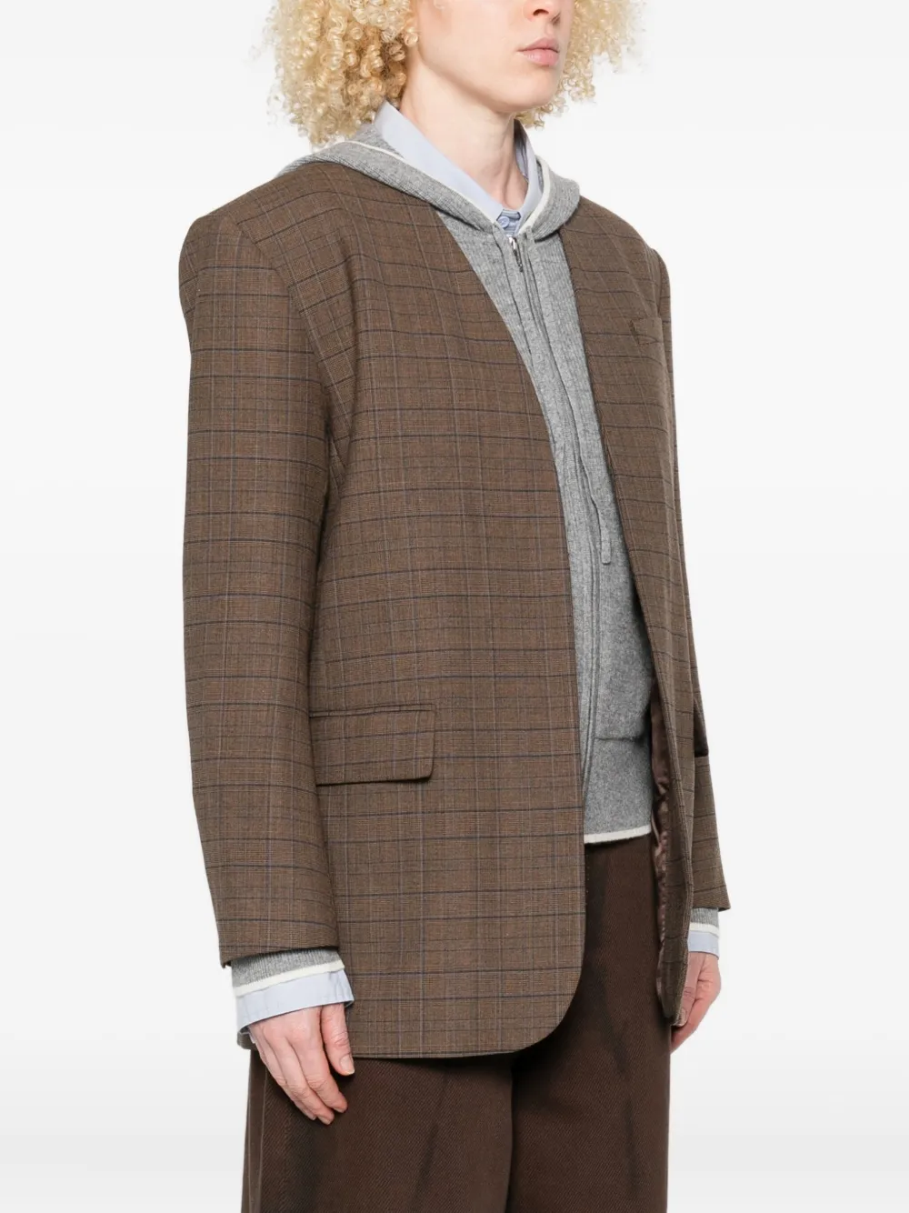 Sandro Checked-pattern Blazer In Brown
