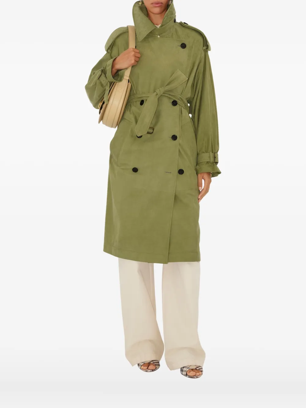 Burberry Double-breasted Belted Trench Coat In Green