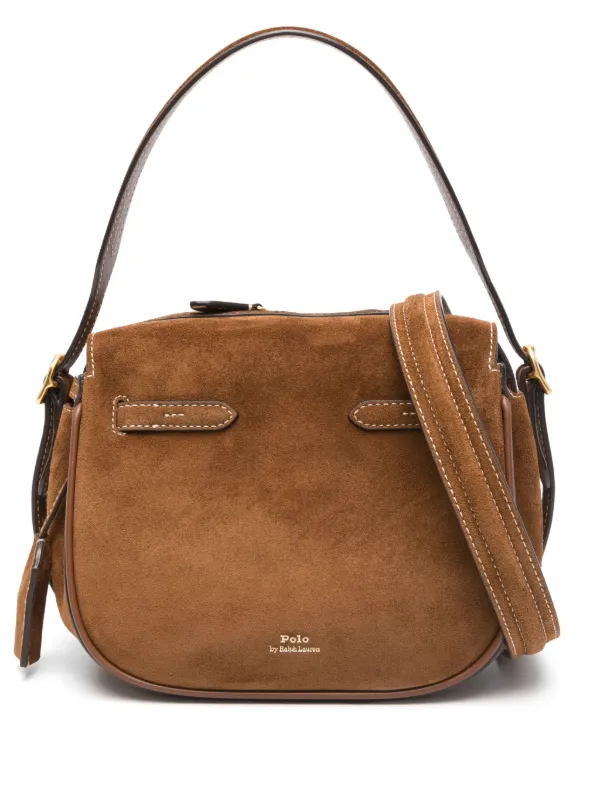 polo id suede mini shoulder bag maple tobacco Ralph Lauren POLO - Handbag tone brass hardware reminiscent of vintage ID bracelets. Polo ID Suede Mini Shoulder