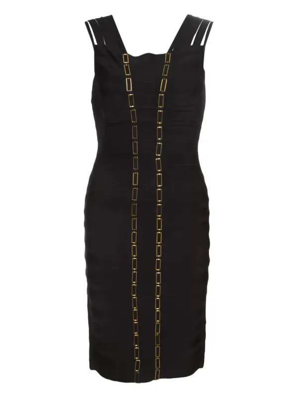 herve leger black and white bandage dress Herve Leger Black Gold Beaded Bandage Midi Dress main image 0