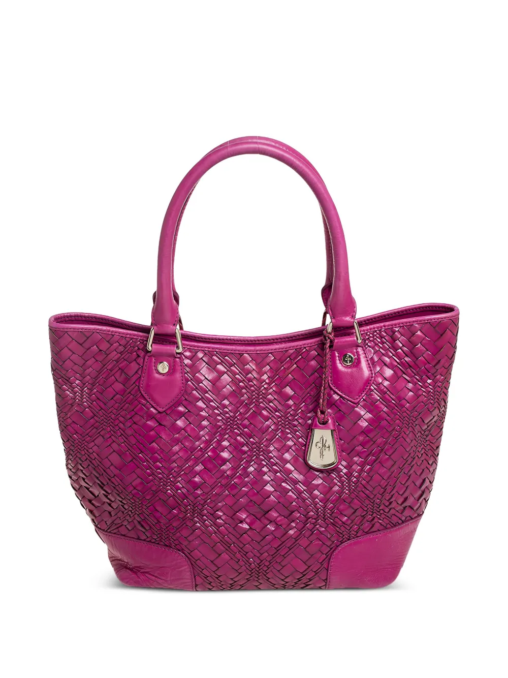 pre-owned woven leather tote bag