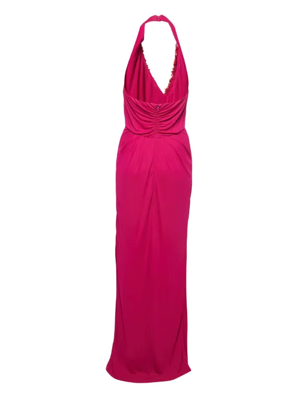 strapless open back dress Badgley Mischka | Print Drape Wrap Dress in Rose Multi main image 1