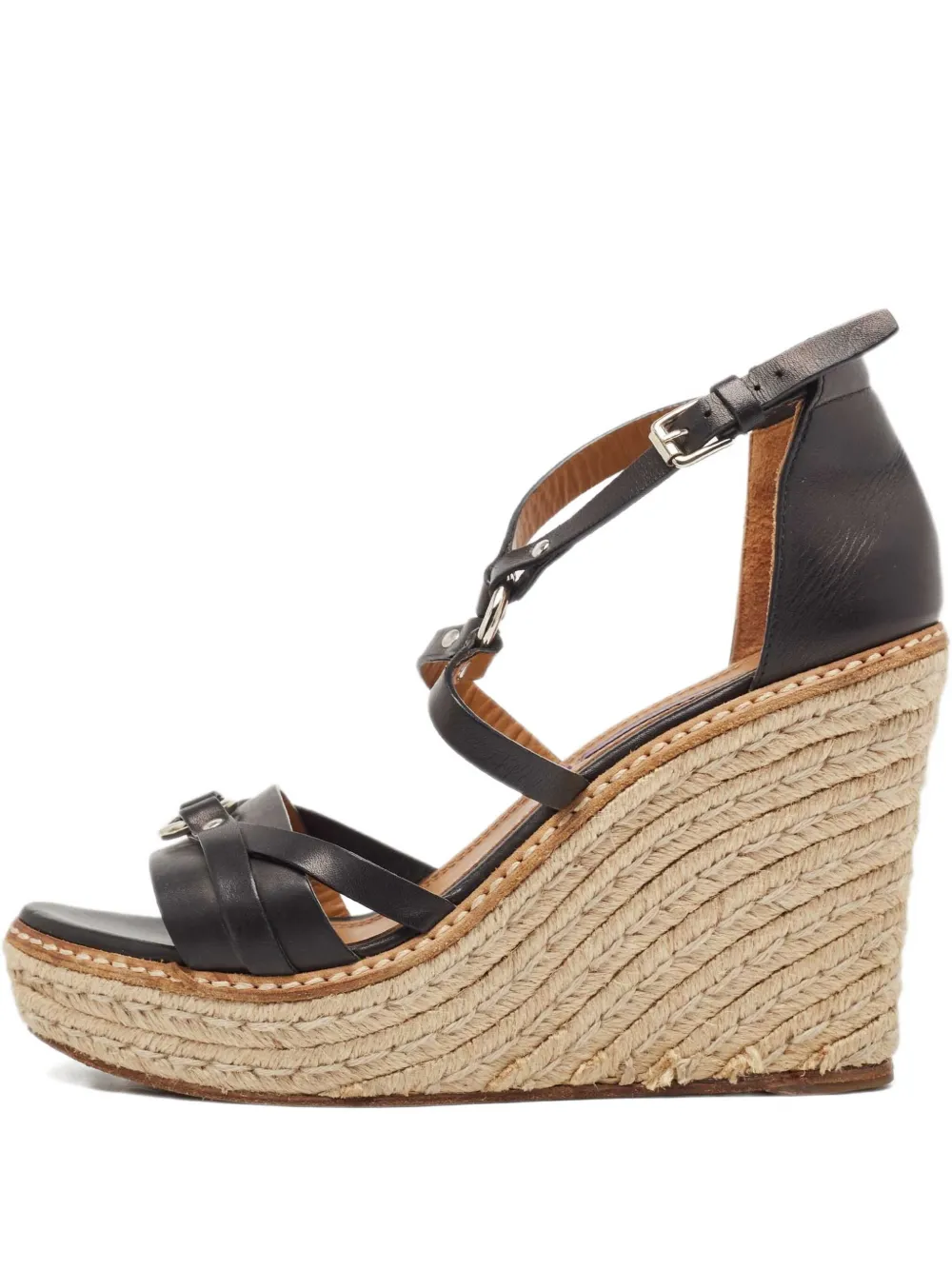 pre-owned 100mm leather wedge sandals