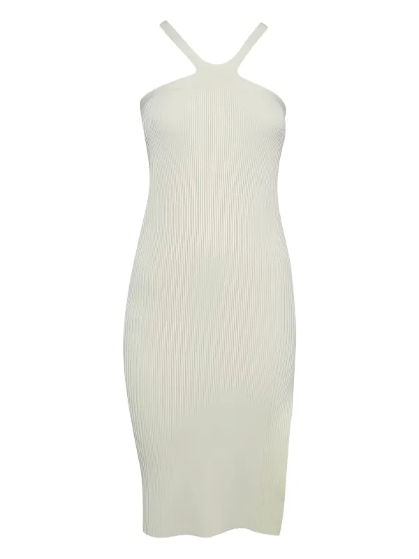 ribbed halterneck dress Mocha Ribbed Knit Halter Neck Maternity Fitted Dress