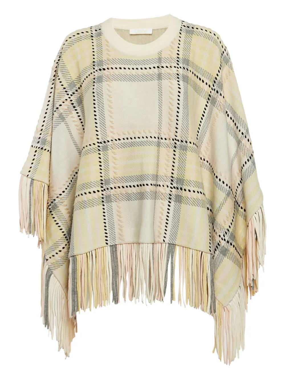 Chloé Pre-Owned plaid-check fringed poncho | Neutrals | Image 1