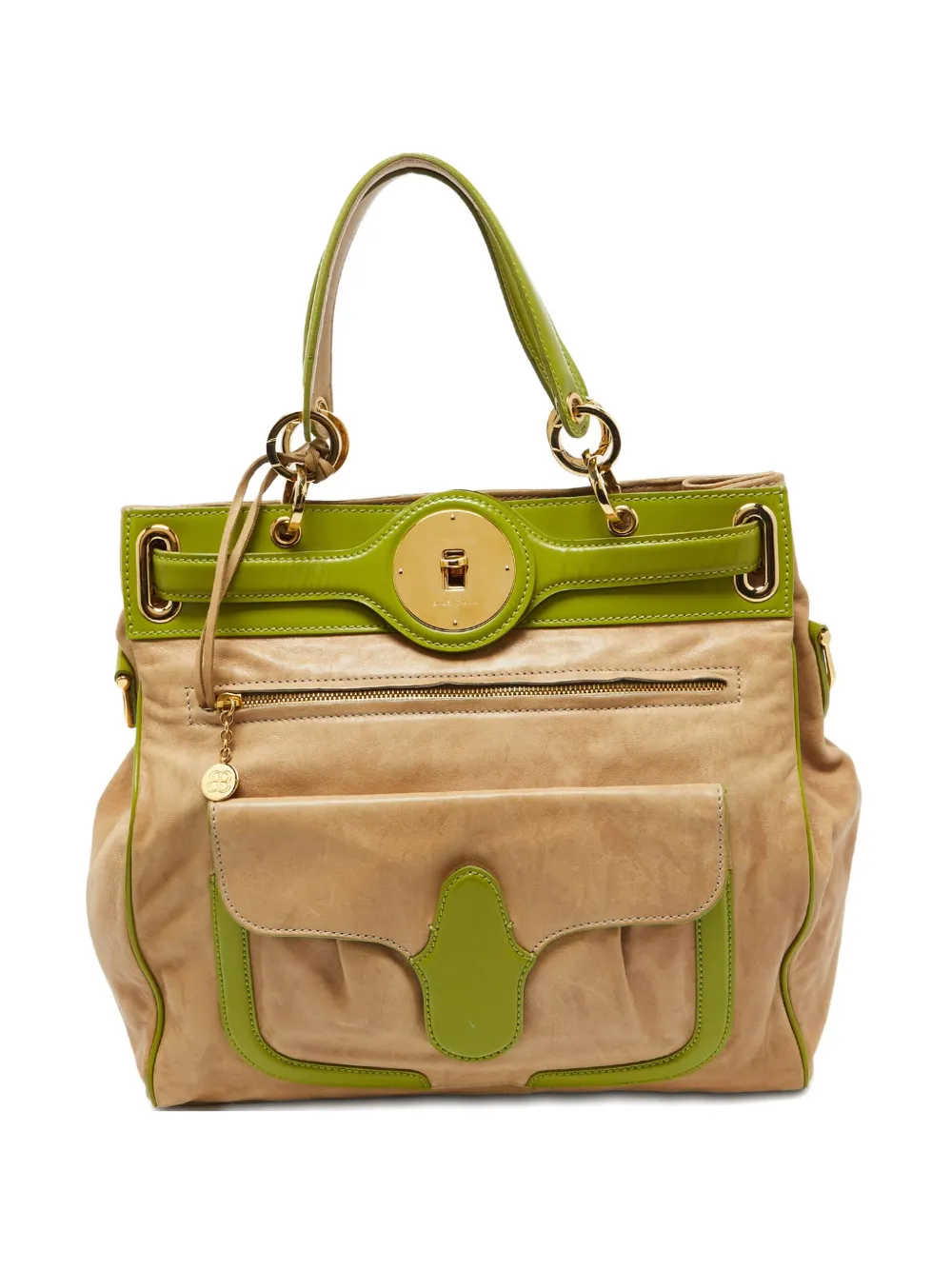 Pre-owned Balenciaga Lune Leather Flap-pocket Tote Bag In Neutral