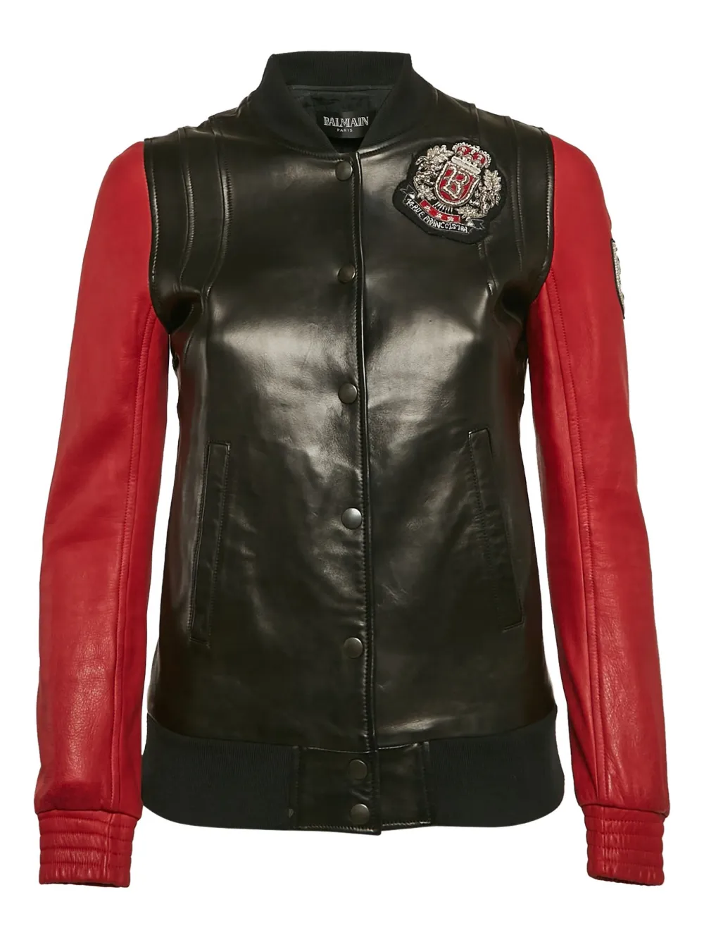 Balmain Pre-Owned leather contrasting-sleeves jacket - Nero