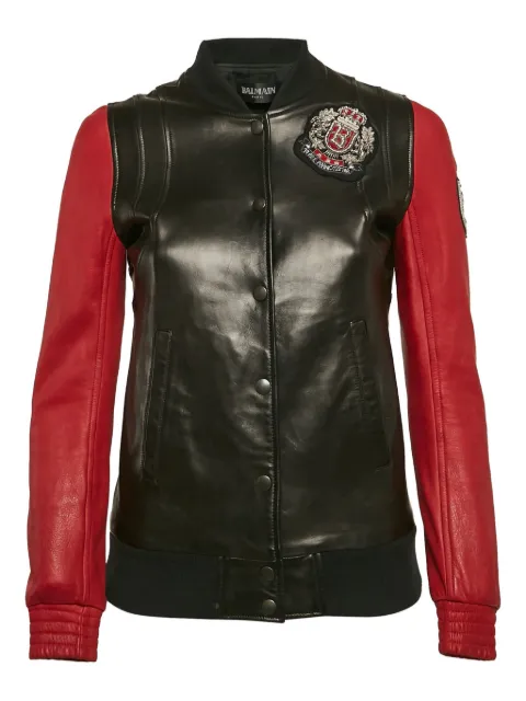 Balmain Pre-Owned 콘트라스트 소매 레더 재킷