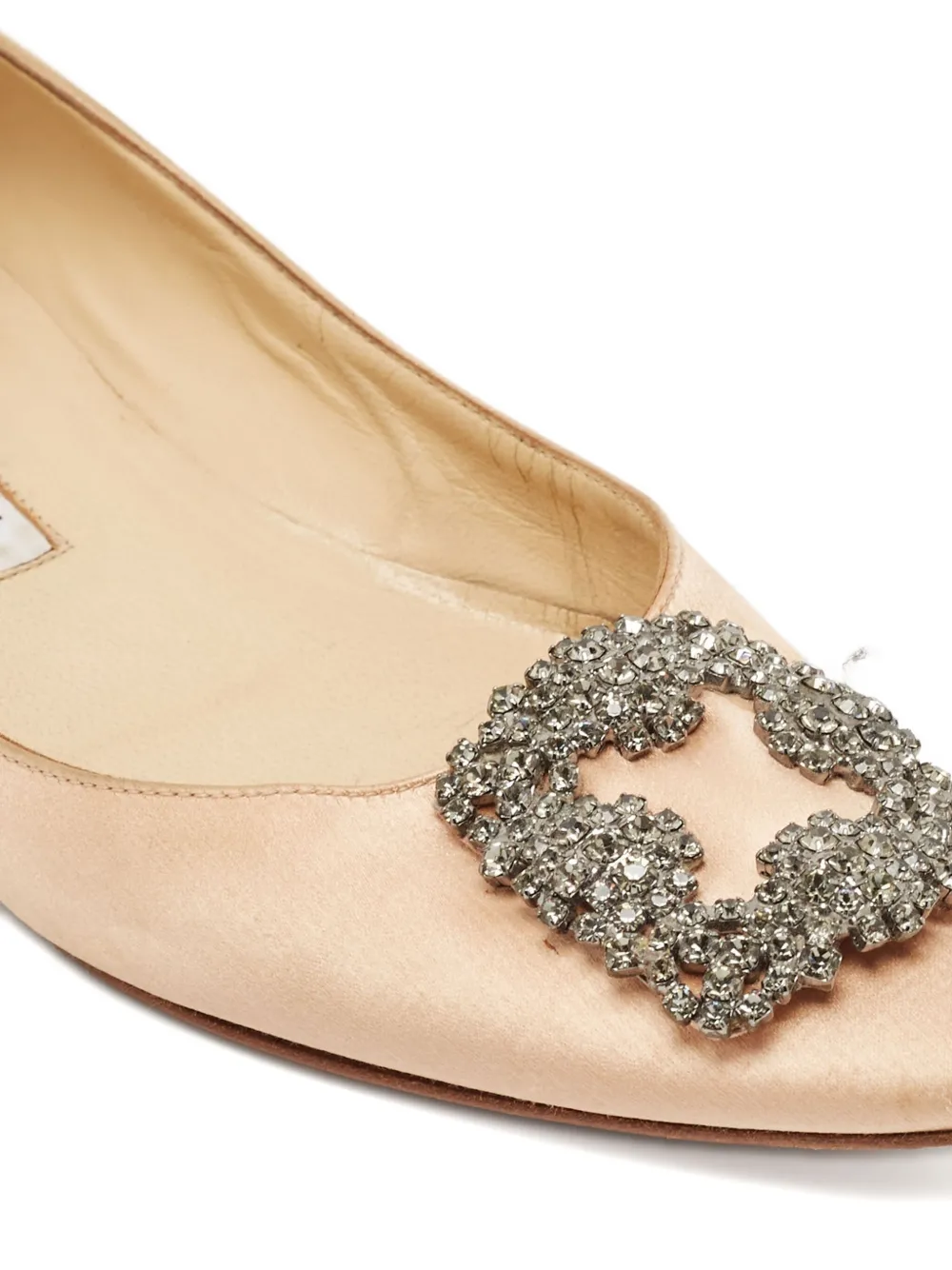 Pre-owned Manolo Blahnik Crystal-embellished Buckled Satin Ballet Flats