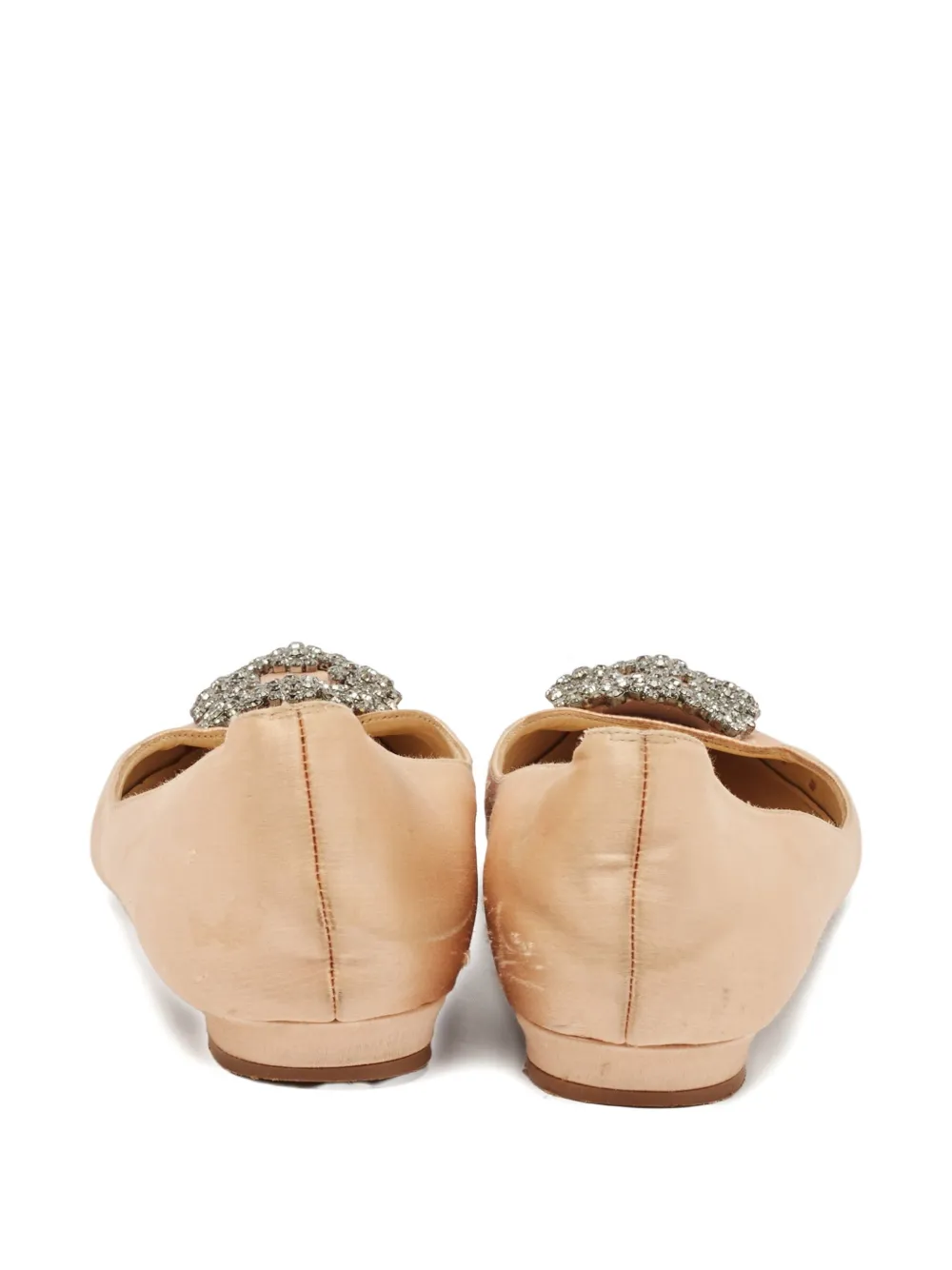 Pre-owned Manolo Blahnik Crystal-embellished Buckled Satin Ballet Flats
