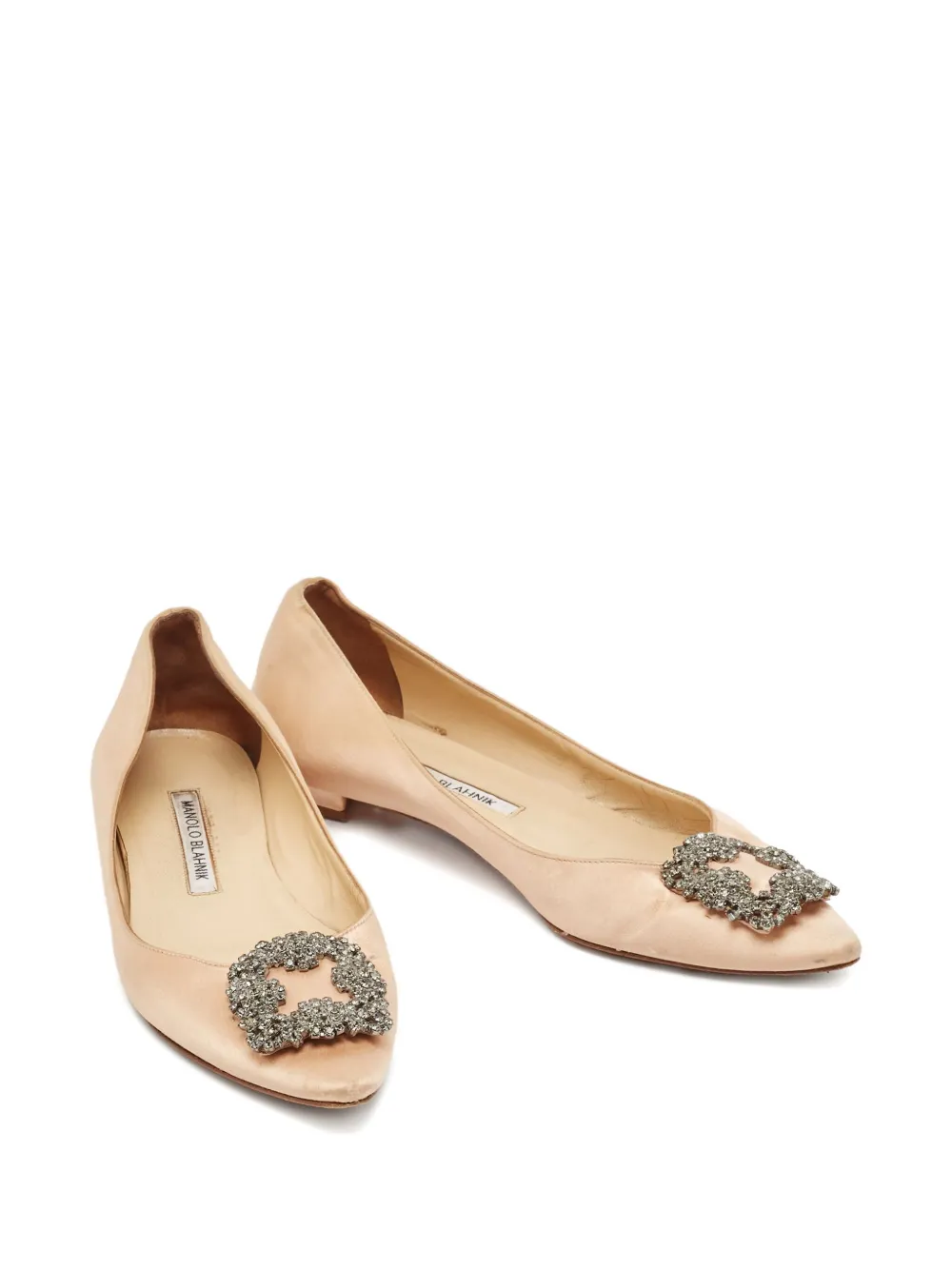 Pre-owned Manolo Blahnik Crystal-embellished Buckled Satin Ballet Flats