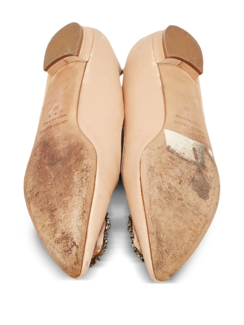 Pre-owned Manolo Blahnik Crystal-embellished Buckled Satin Ballet Flats