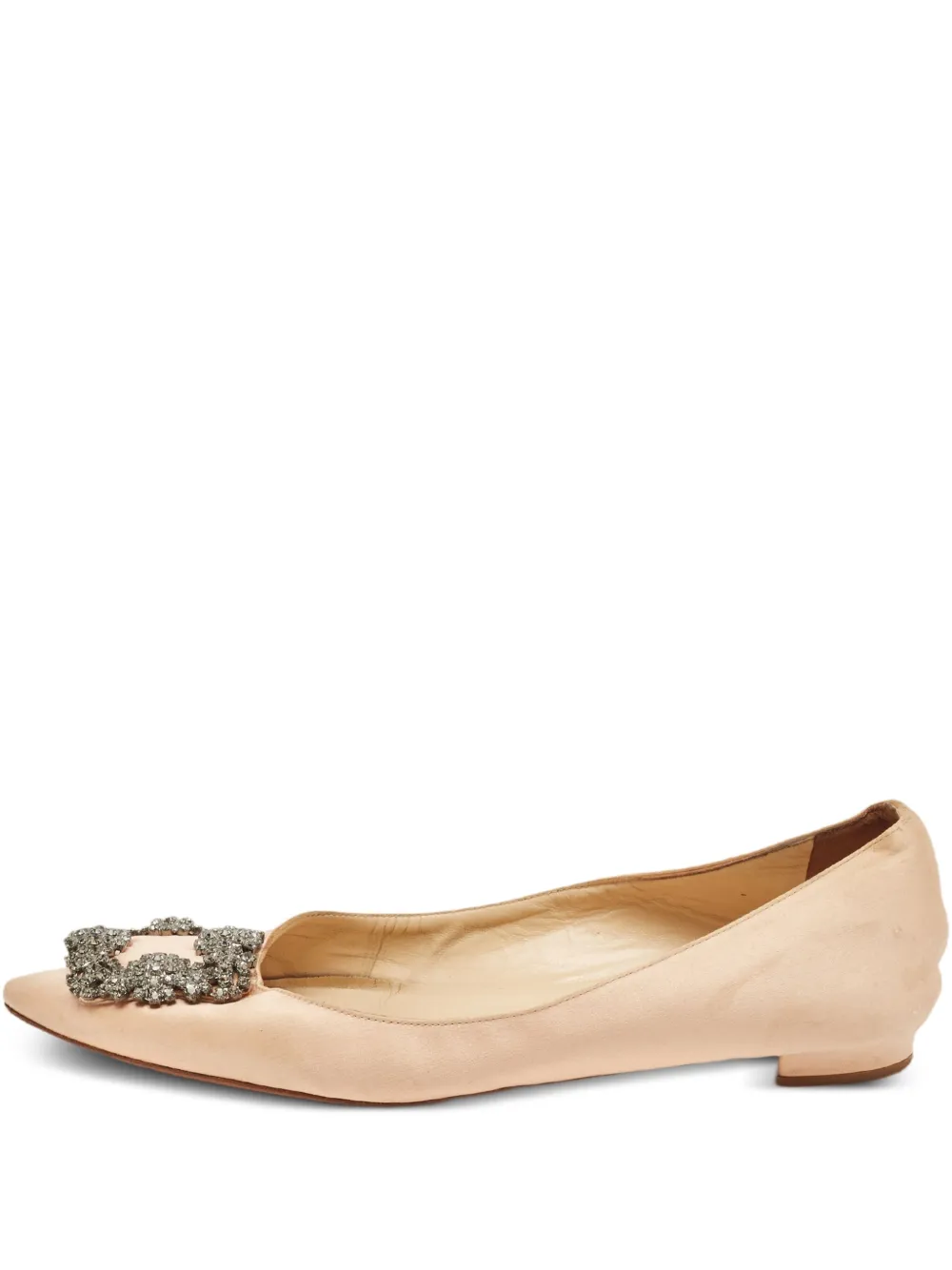 Pre-owned Manolo Blahnik Crystal-embellished Buckled Satin Ballet Flats