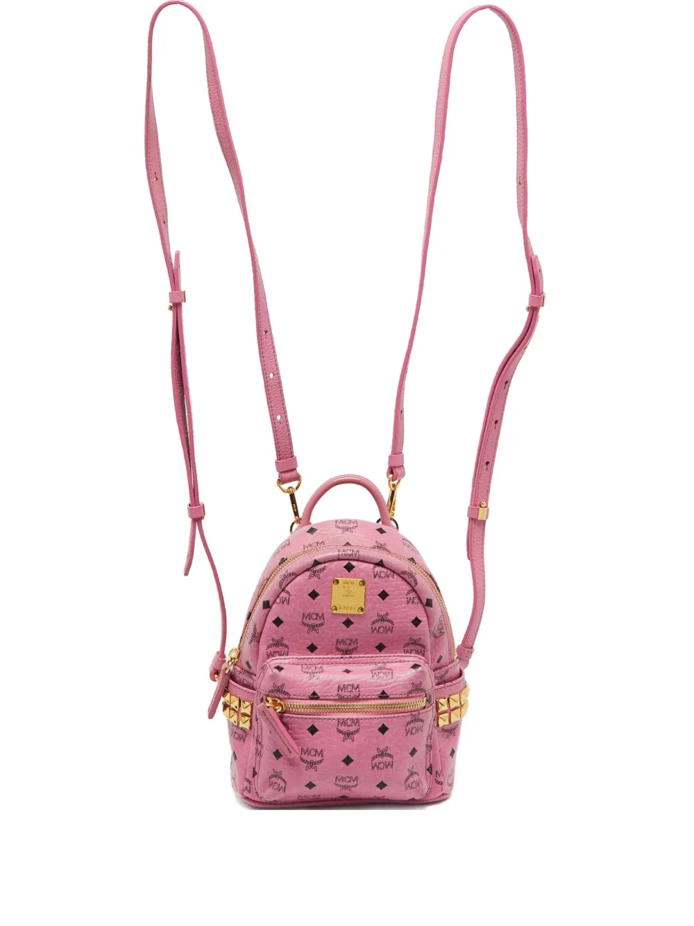 Pre-owned Mcm Mini Stark Bebe Boo Studded Visetos Backpack In Pink