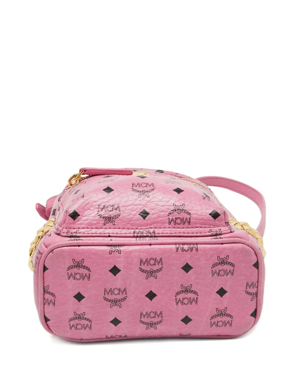 Pre-owned Mcm Mini Stark Bebe Boo Studded Visetos Backpack In Pink