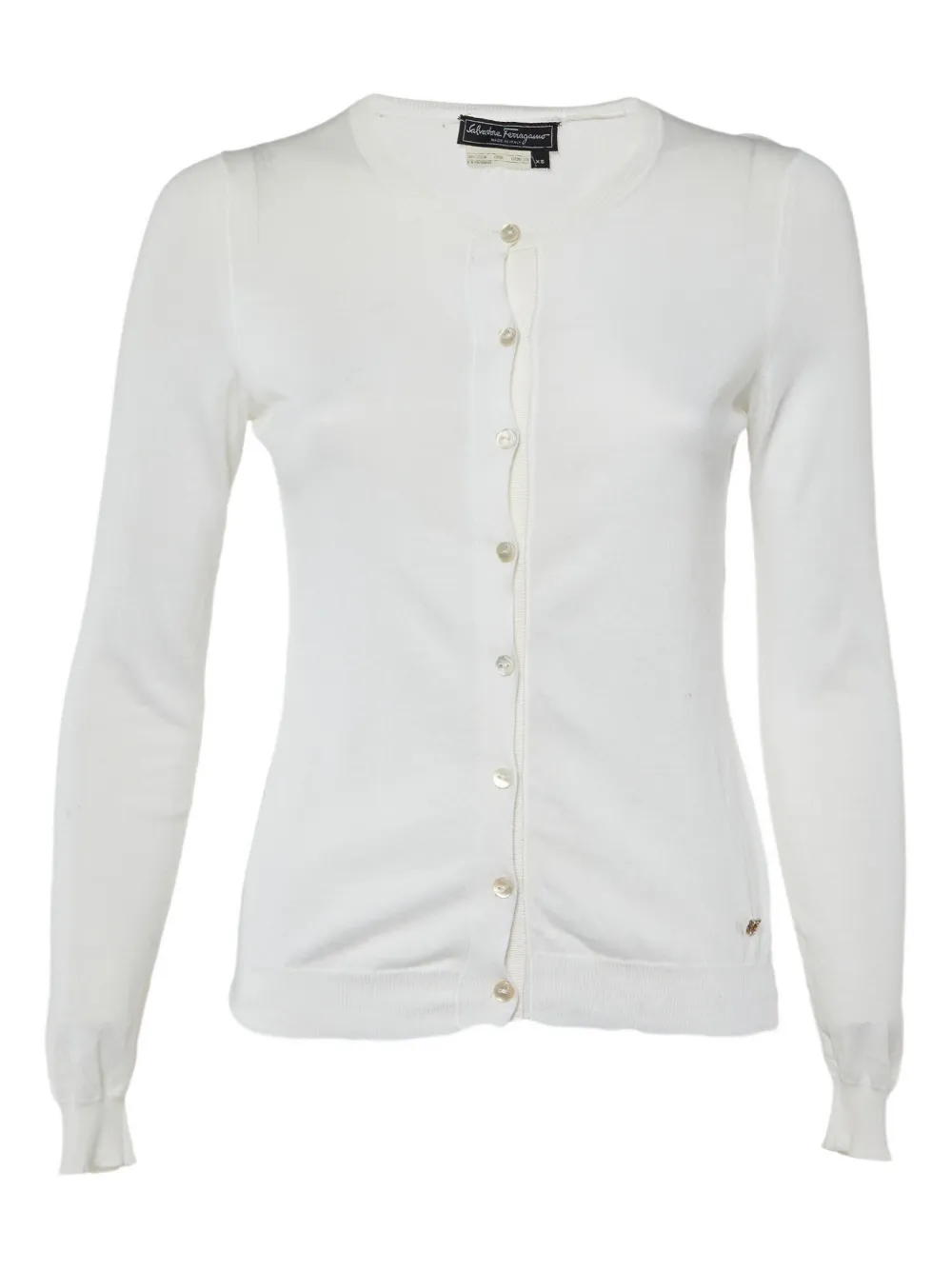 Pre-owned Ferragamo Cotton Knit Button Cardigan In White