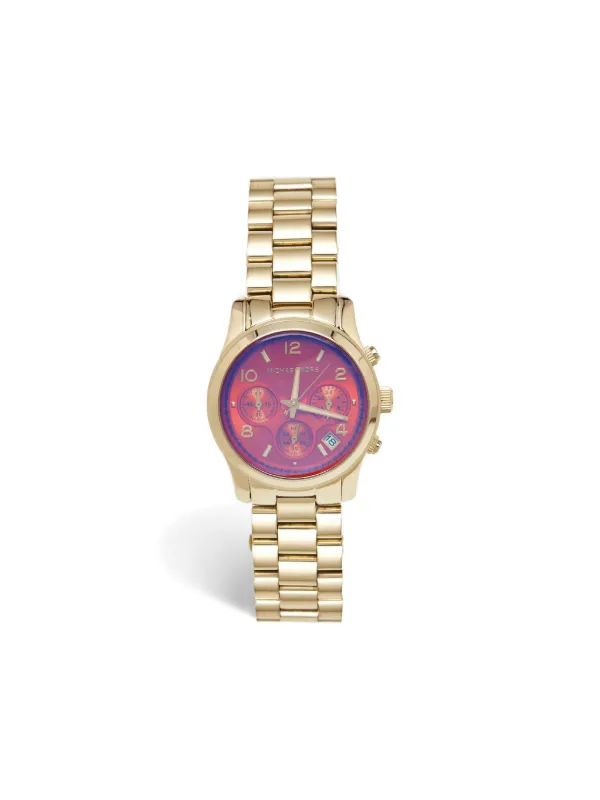 マイケルコース 英字クロノグラフ腕時計 ピンクゴールド ストーン