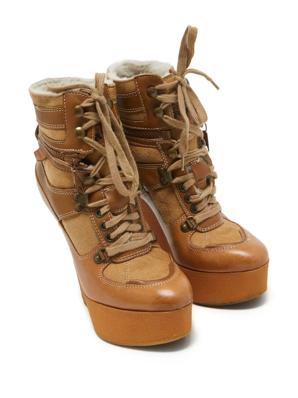 Burberry Pre-Owned 130 mm enkellaarzen met sleehak en bandjes - Bruin