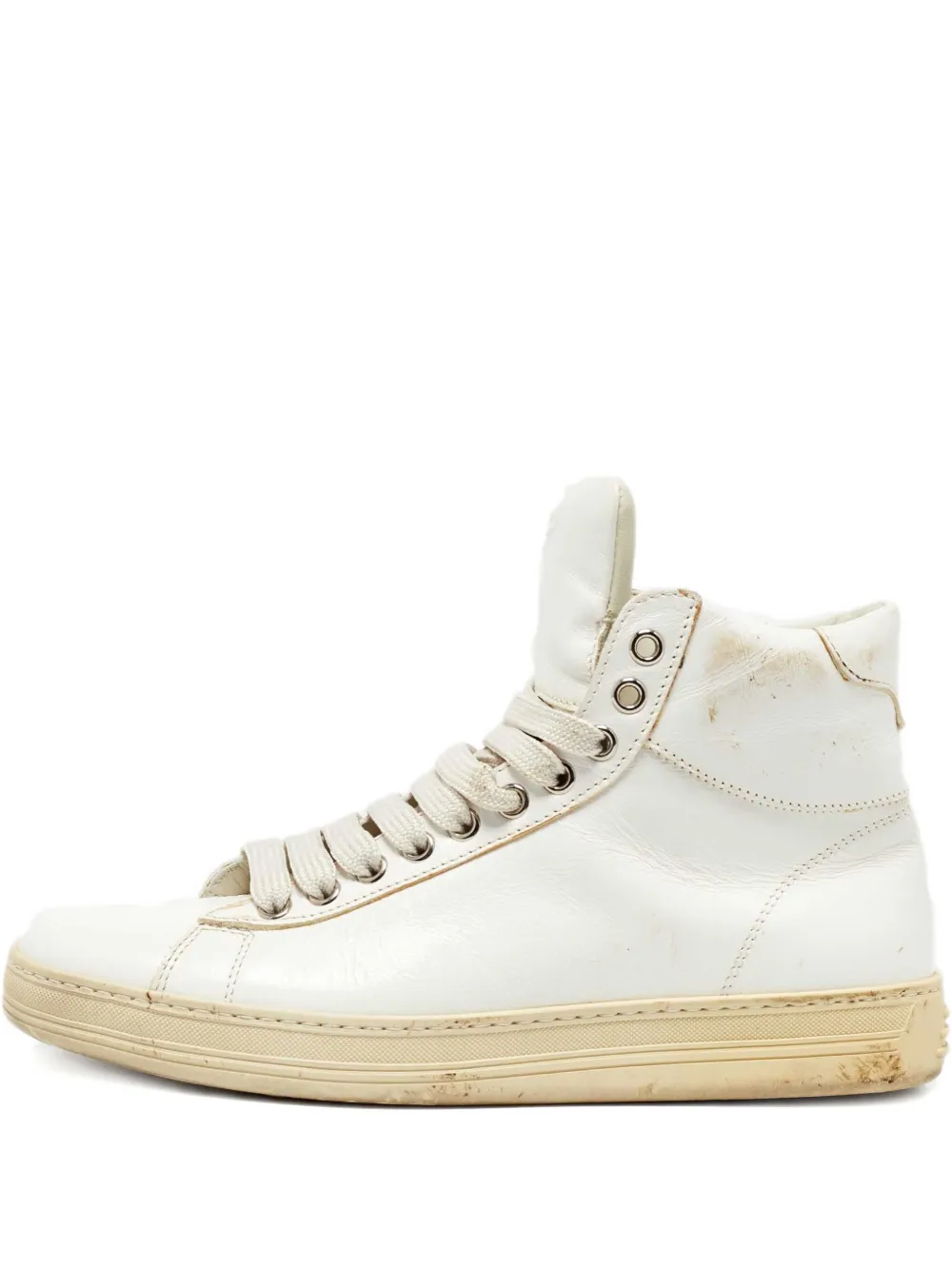 Pre-owned Tom Ford Leather Lace-up Sneakers In White