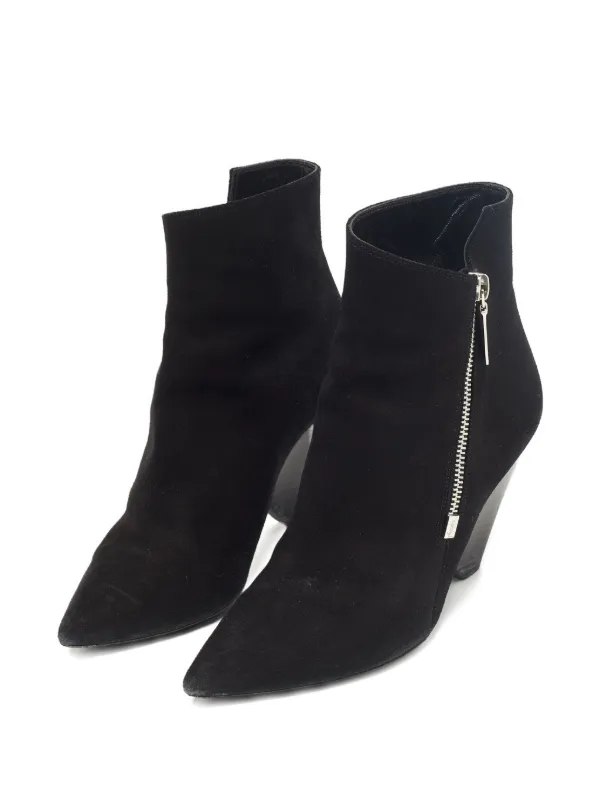 Saint Laurent Pre-Owned 80mm Suede Zip Point Toe Boots Black
