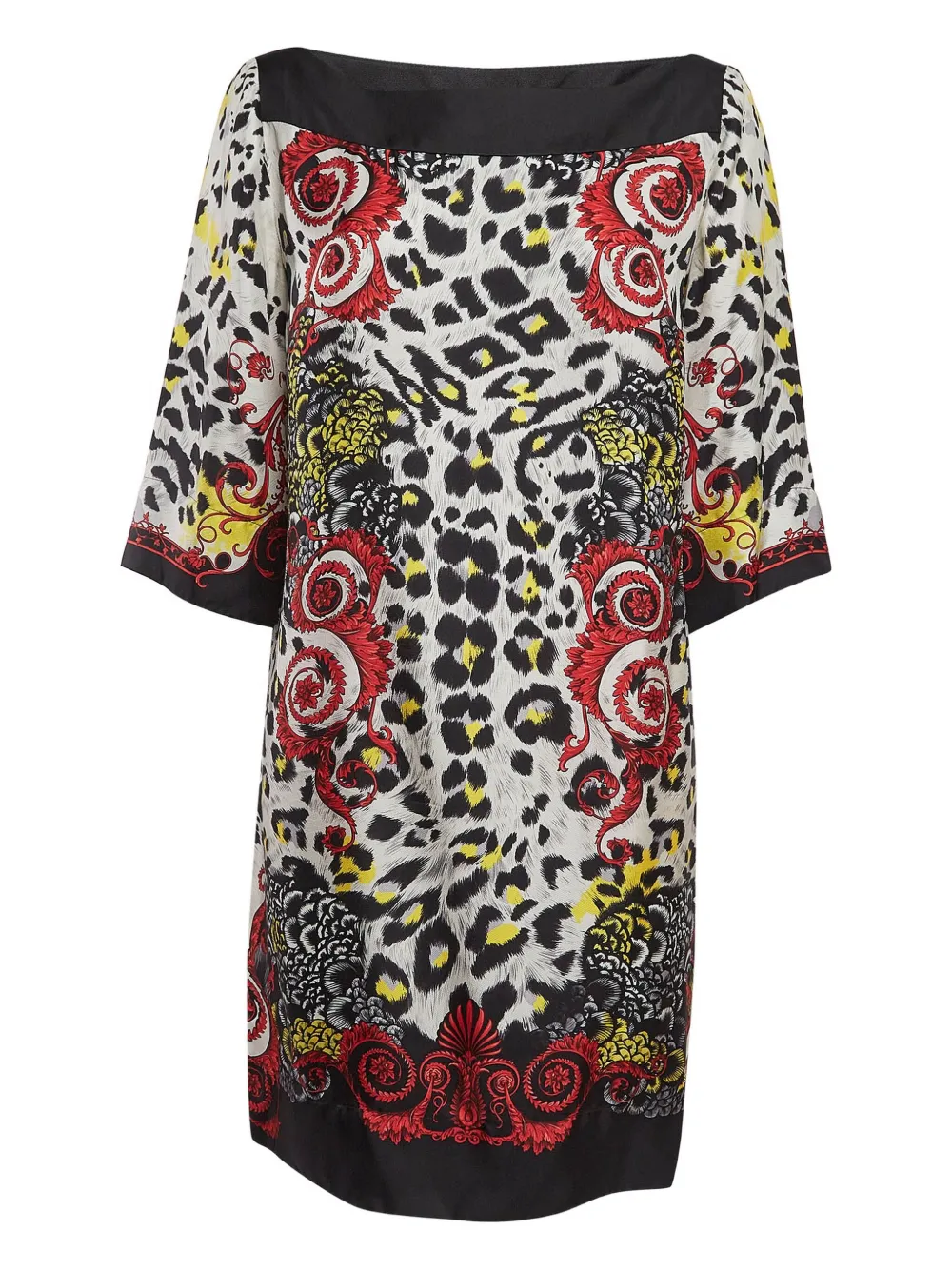 Pre-owned Versace Leopard-print Silk Dress In White