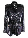 Balmain Pre-Owned sequined-embellished belted jacket - Purple