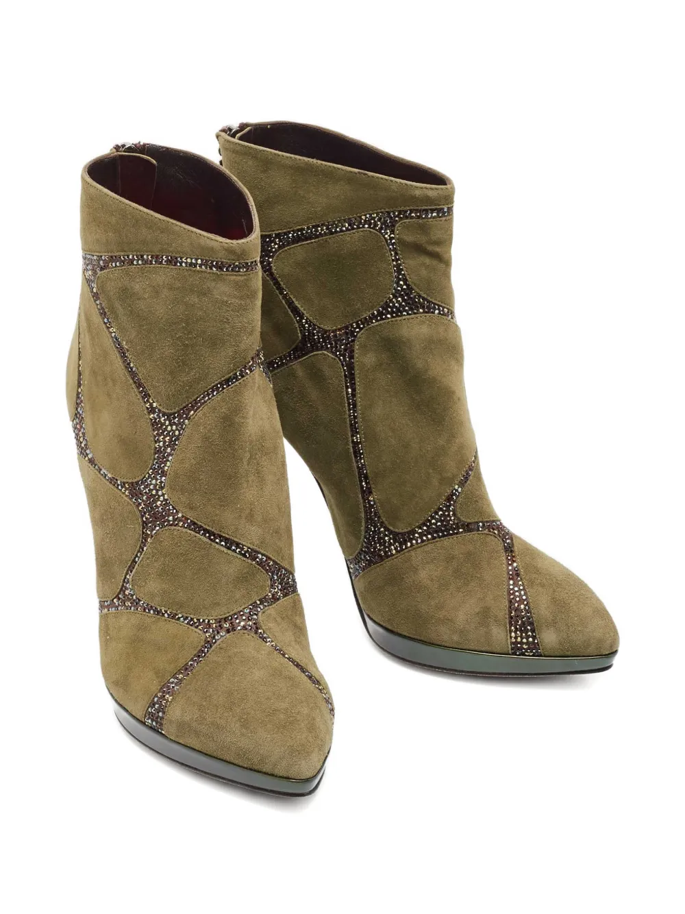 René Caovilla suede embellished boots - Groen