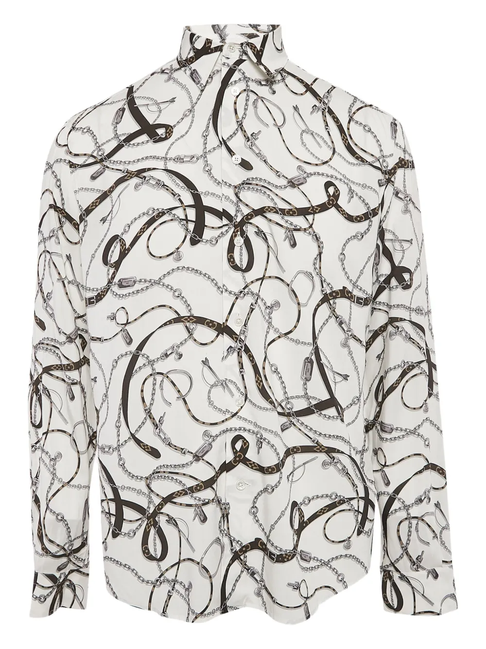 Louis Vuitton Pre-Owned chain and belt-print shirt - ホワイト Louis Vuitton Pre-Owned chain and belt-print shirt - ホワイト