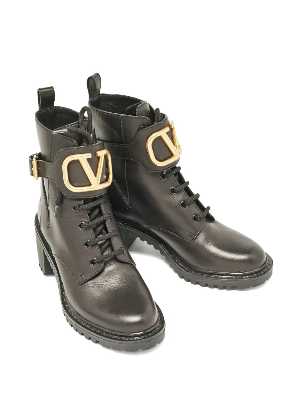 Valentino Garavani Pre-Owned Leren combat boots met enkelbandje - Zwart