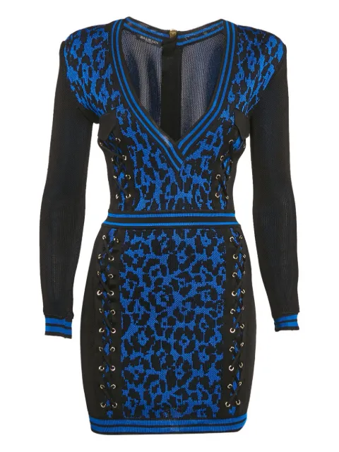 Balmain Pre-Owned vestido corto tejido con estampado de leopardo 2023