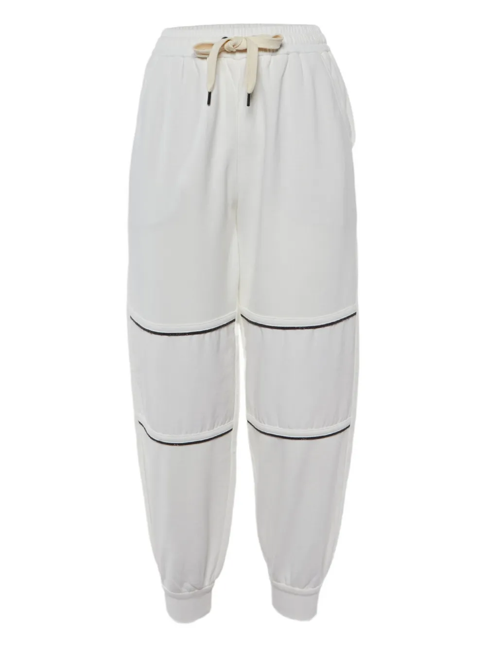 Pre-owned Brunello Cucinelli Monili-beading Panelled Trousers In White