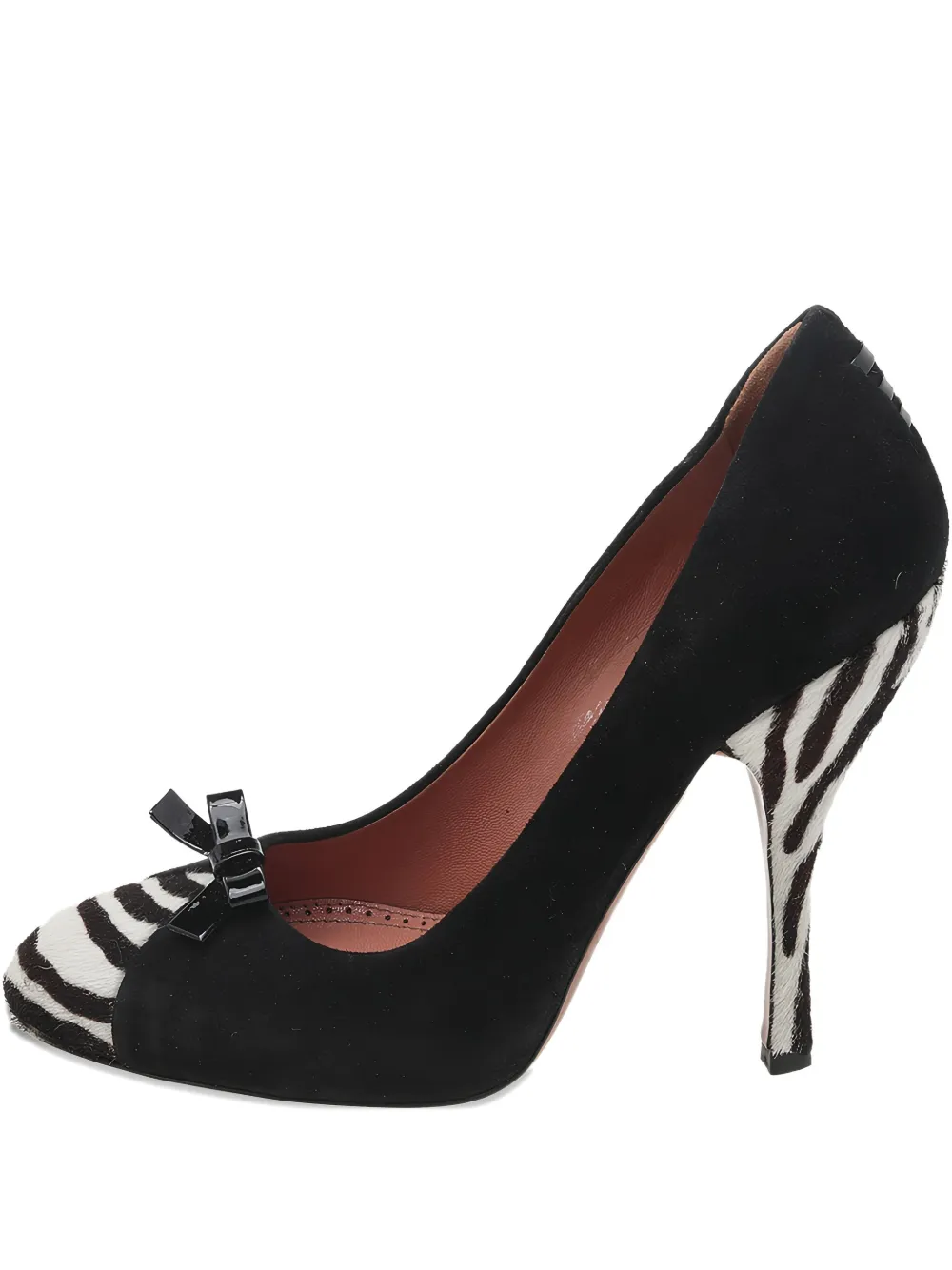 Pre-owned Alaïa 115mm Bow-detail Zebra-print Pumps