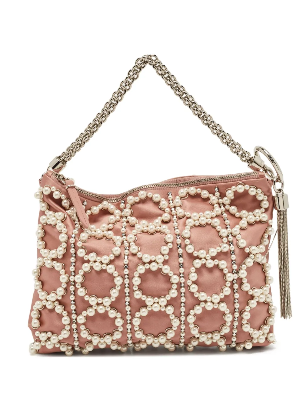 Jimmy Choo Pre-Owned chain-strap embellished satin shoulder bag - ピンク Jimmy Choo Pre-Owned chain-strap embellished satin shoulder bag - ピンク