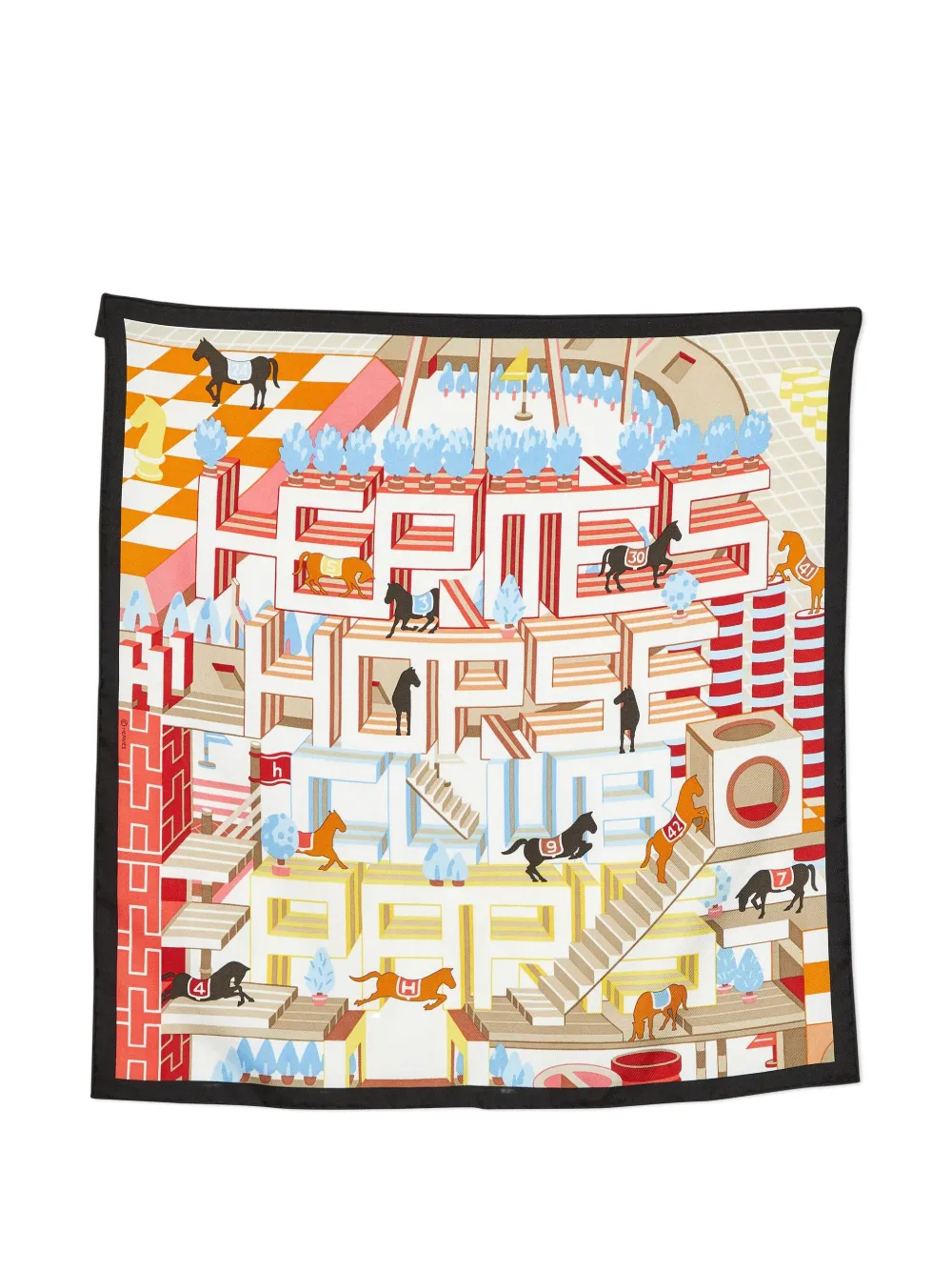 Hermès Pre-Owned equestrian horses silk scarf - ホワイト Hermès Pre-Owned equestrian horses silk scarf - ホワイト