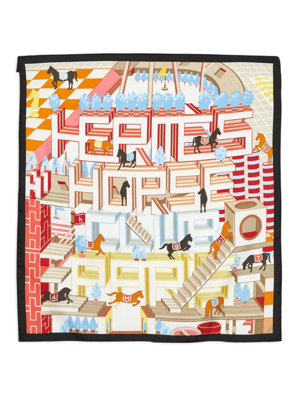 Hermès Pre-Owned equestrian horses silk scarf - ホワイト Hermès Pre-Owned equestrian horses silk scarf - ホワイト