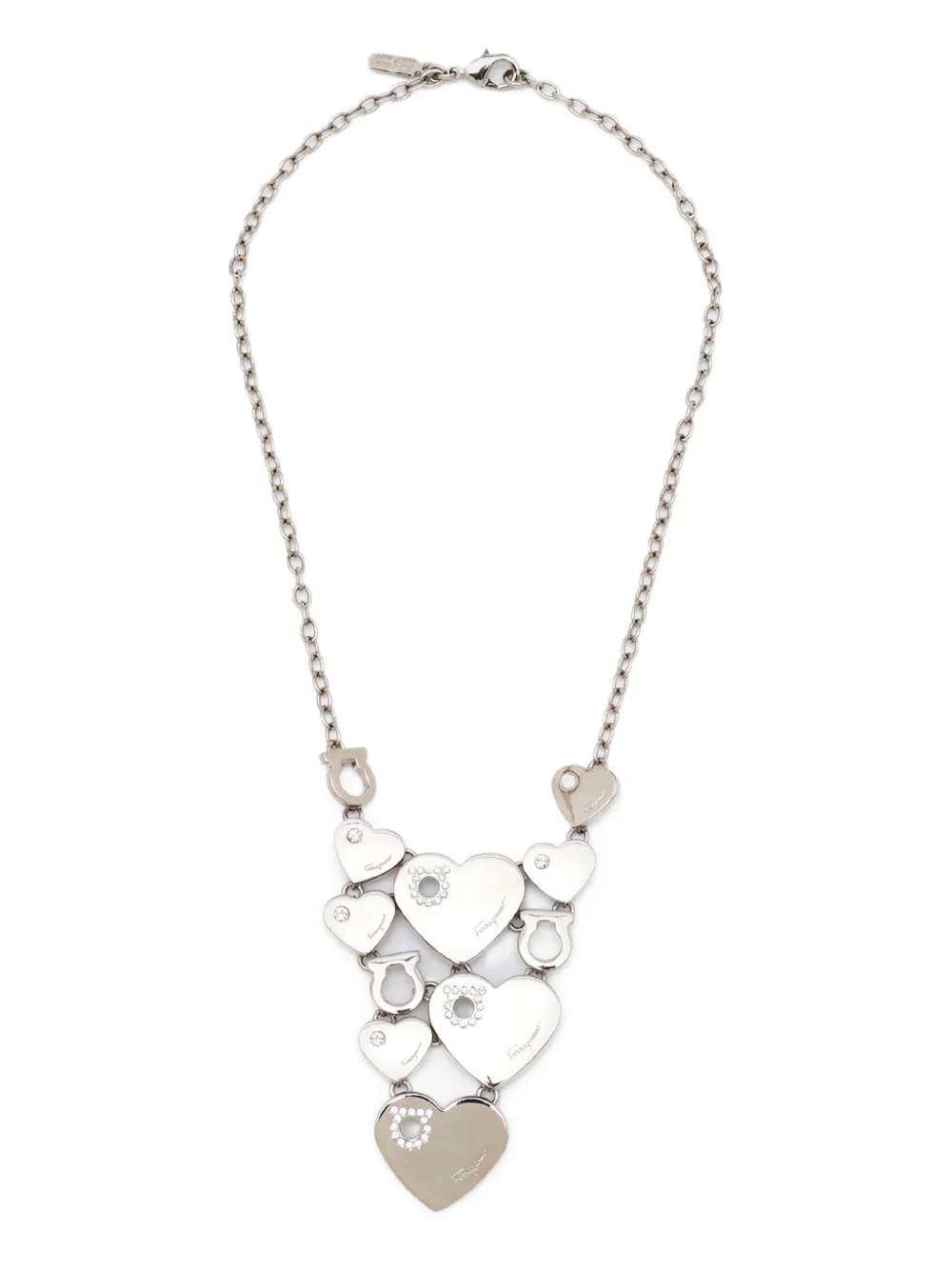 Ferragamo Pre-Owned crystal-embellished hearts necklace - Argento