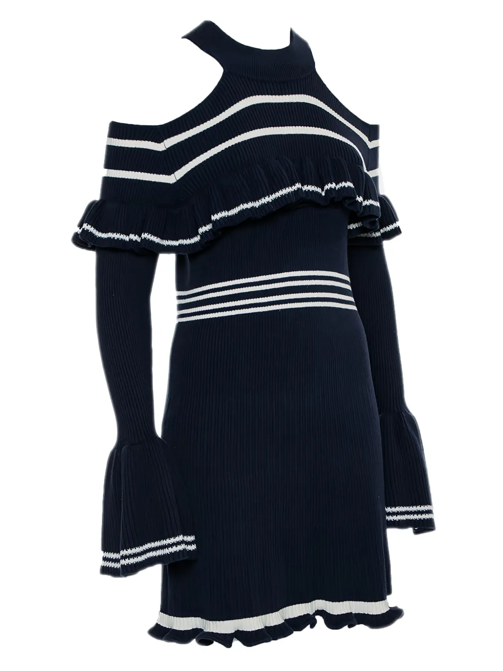Self-Portrait Geribbelde mini-jurk met ruches - Blauw