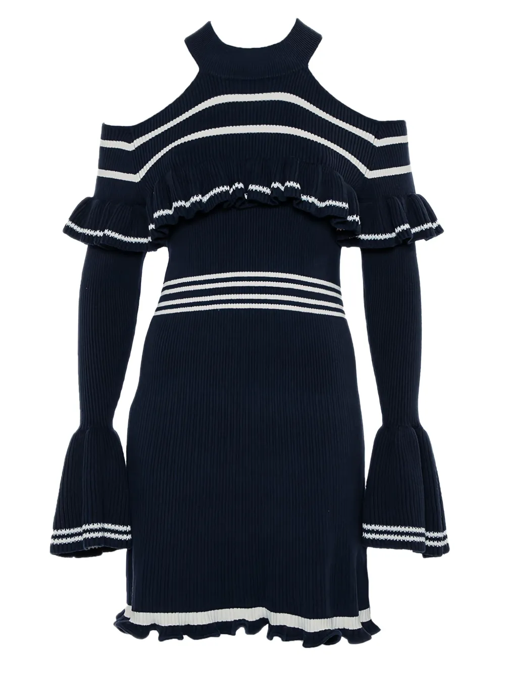 Self-Portrait ribbred ruffled mini dress | Blue | Image 1