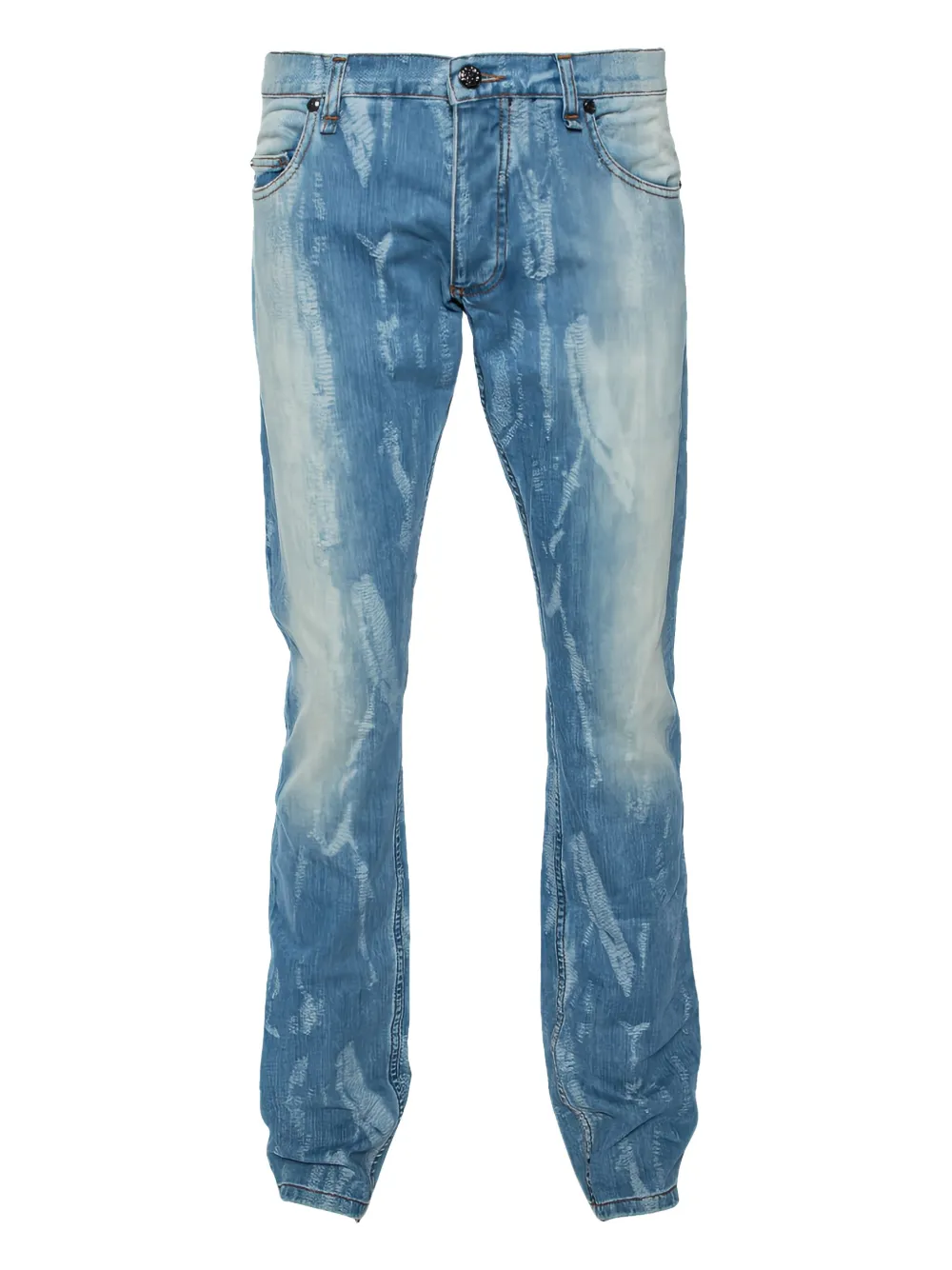 pre-owned distressed light-wash cotton jeans