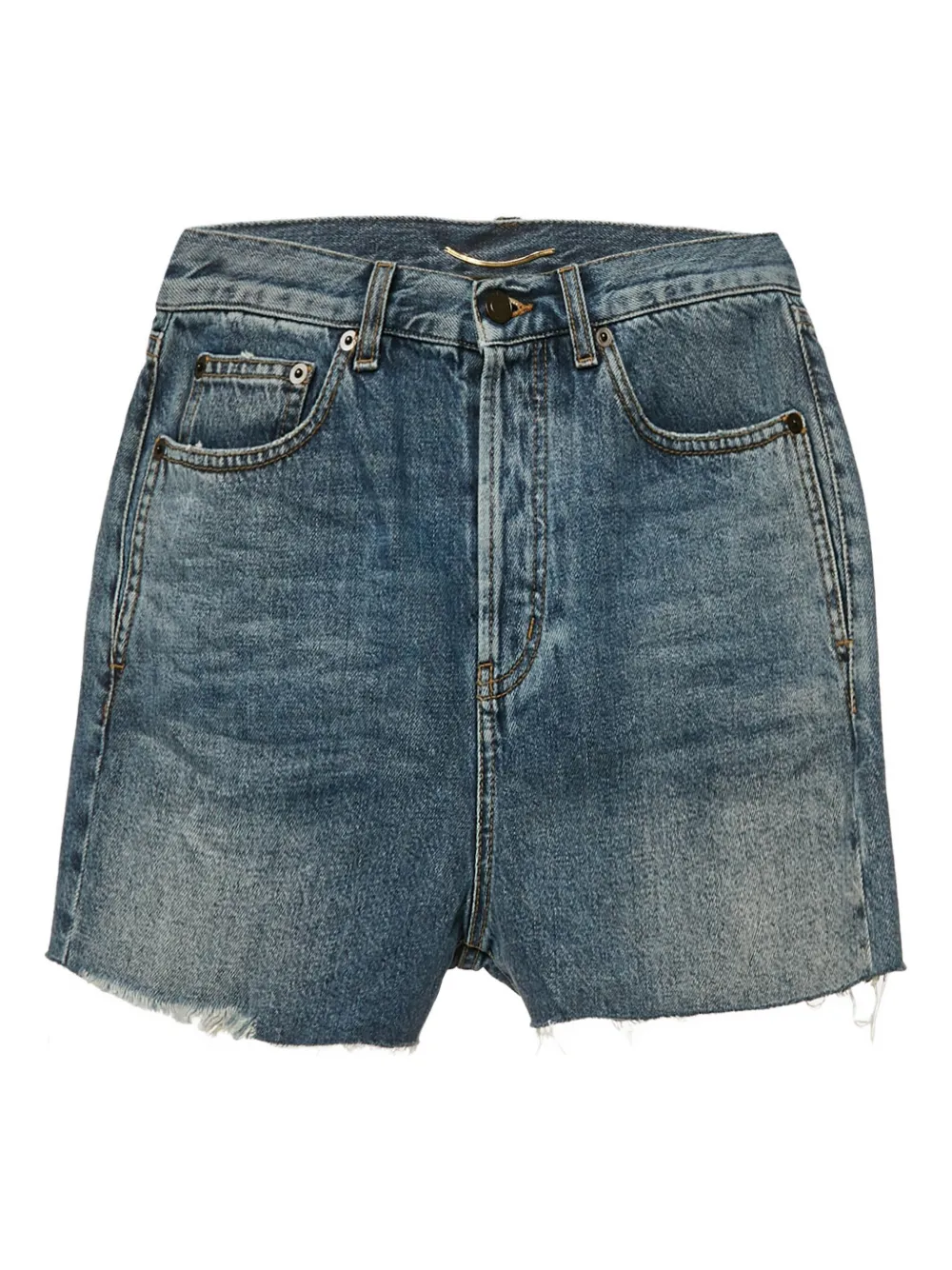 Saint Laurent Pre-Owned raw-edge embroidered-detail shorts | Blue | Image 1