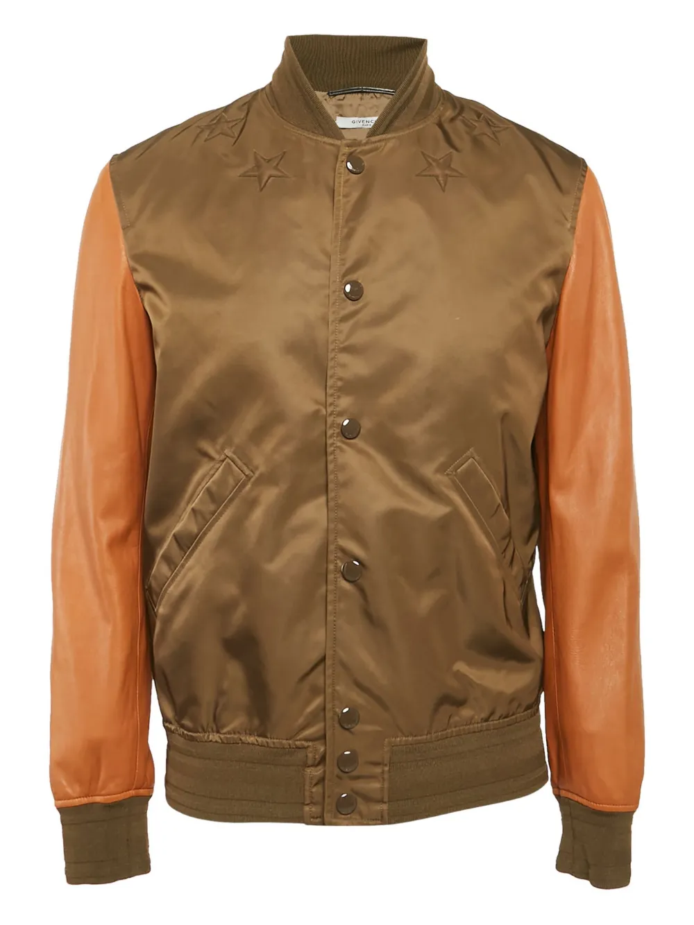 star leather-sleeves bomber jacket