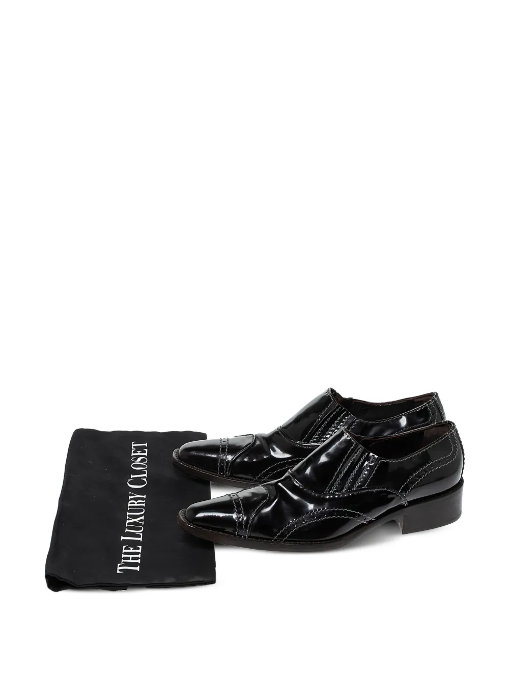 Giorgio Armani Pre-Owned patent leather stitch-detail loafers | Black | Image 1