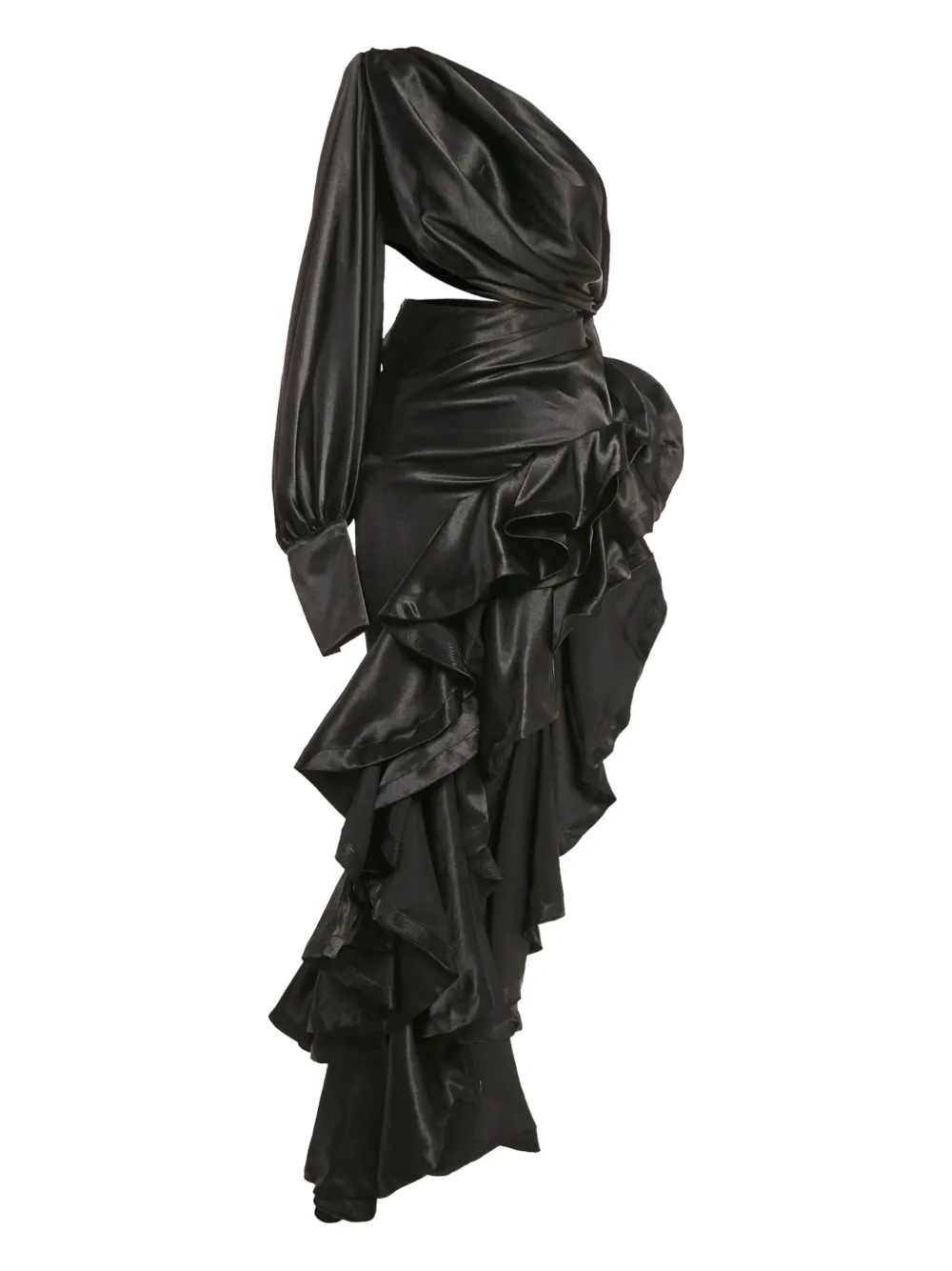 Bronx and Banco one-shoulder ruffled asymmetric dress - ブラック Bronx and Banco one-shoulder ruffled asymmetric dress - ブラック