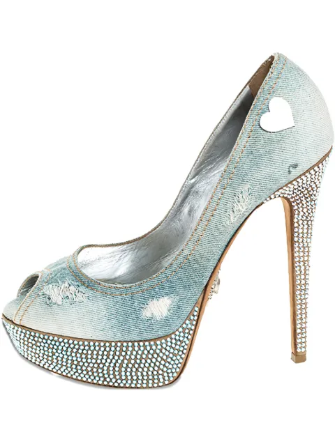Philipp Plein 145mm denim crystal pumps