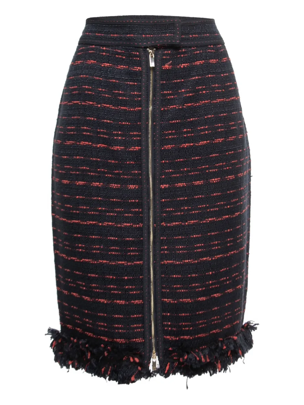 Pre-owned Carolina Herrera Vintage Fringed Tweed Skirt In Blue