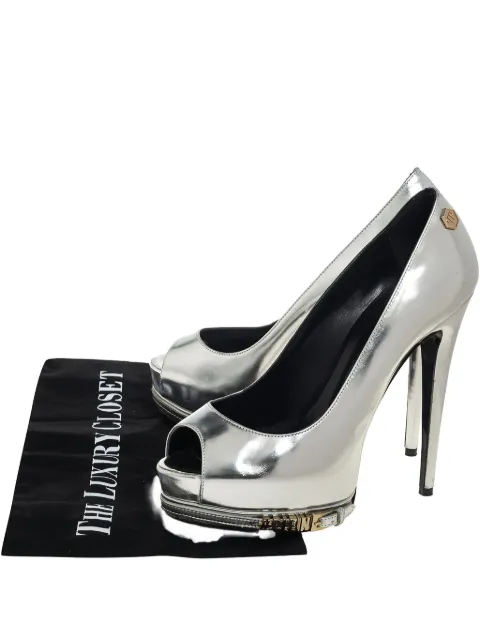 Philipp Plein 140mm buckle-detail peep-toe pumps