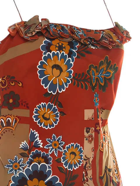 John Galliano Pre-Owned top con volantes y motivo floral